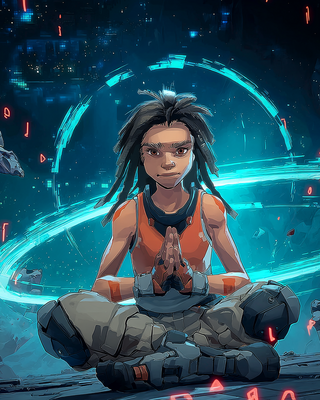 Psychic combat — invisible adversary, cyan defensive glyphs